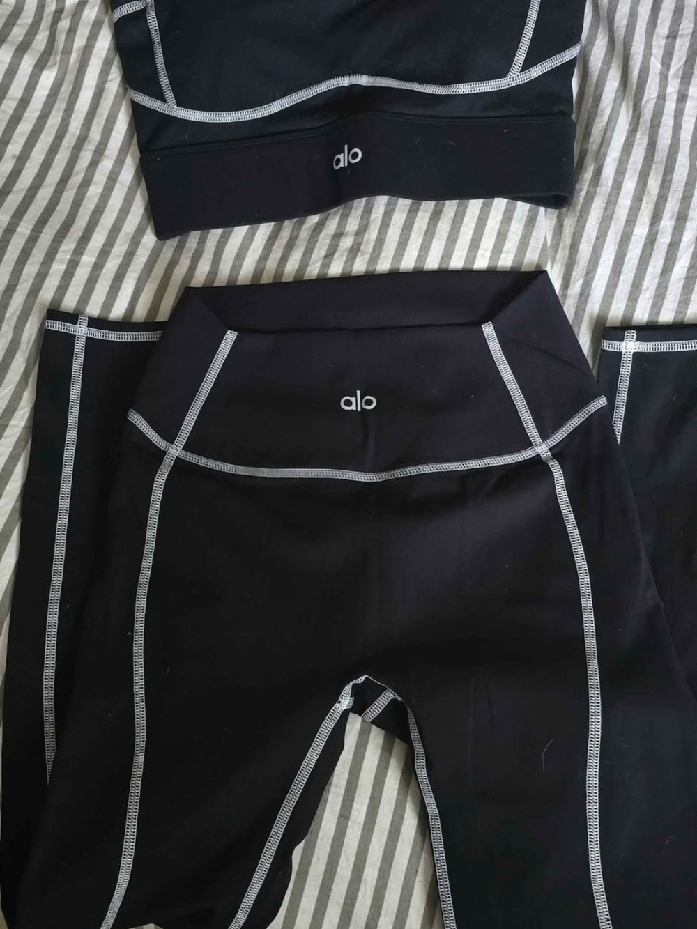 ALO Yoga Kids Black Leggings with White Contrast Stitching